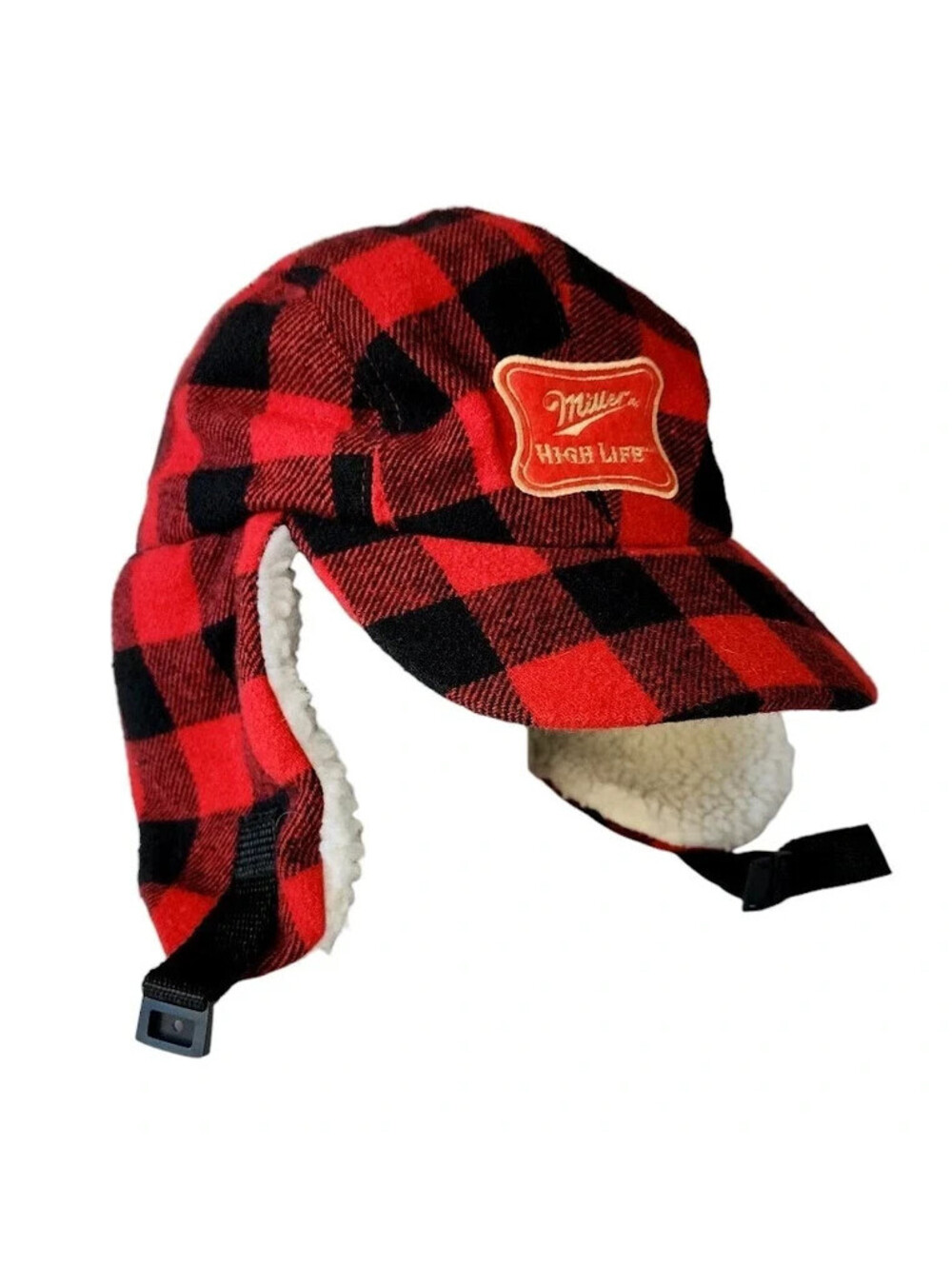 Miller High Life Beer Trapper Fleece Buffalo Plaid Hat